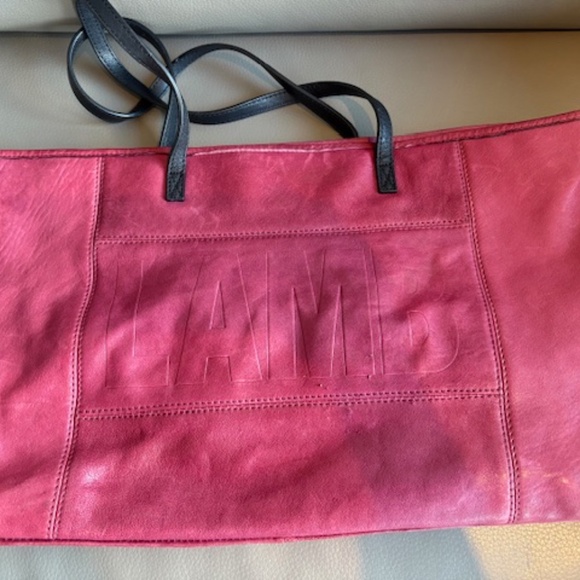 L.A.M.B. by Gwen Stefani real leather large shoulder tote bag raspberry red - Picture 2 of 16